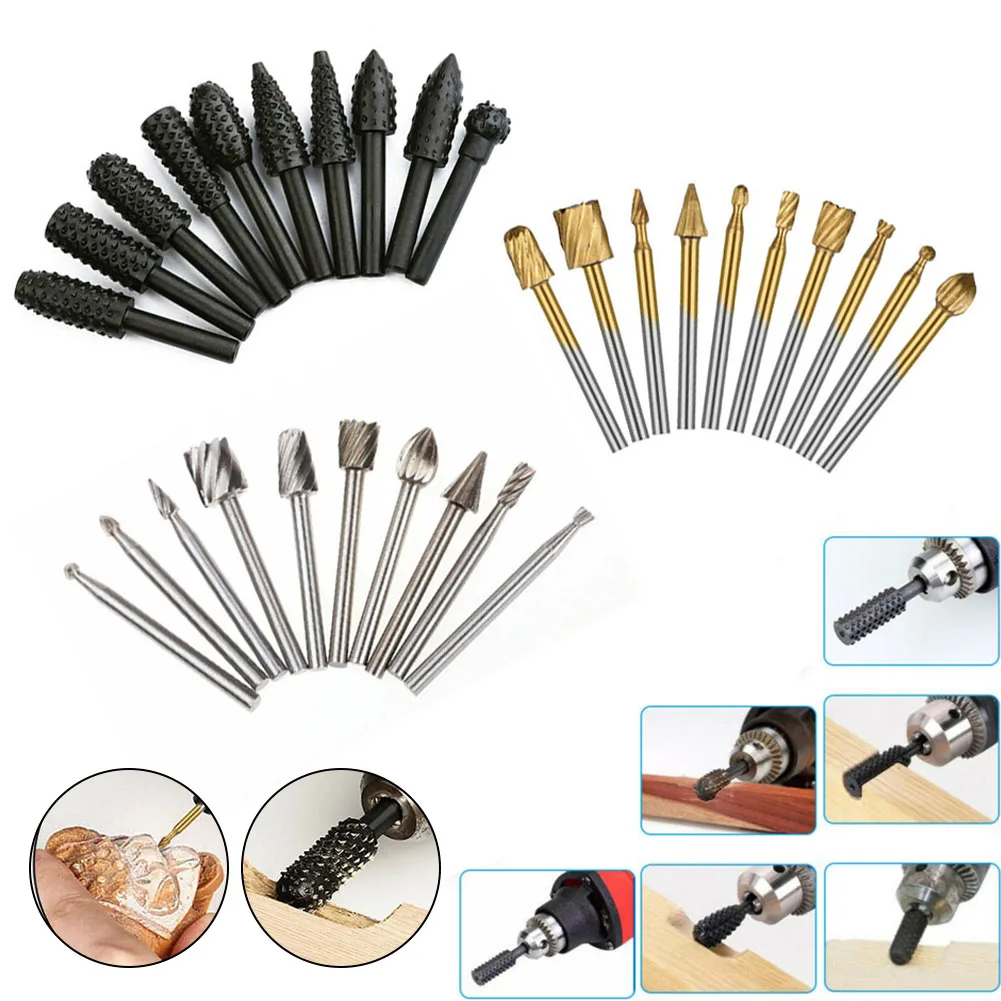 

20pcs Steel 1/4" Rotary Burr Set 1/8" Shank Wood Grinding Rasp Drill Bits Tool For Cutting Woodworking File Rasp Drill Bits