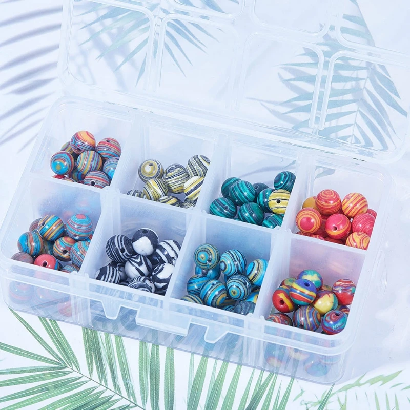 

200Pcs Resin Agate Gemstone Stone Round Loose Malachite Stone Beads Bulk Beads for Jewelry Making with Storage Box (8mm)