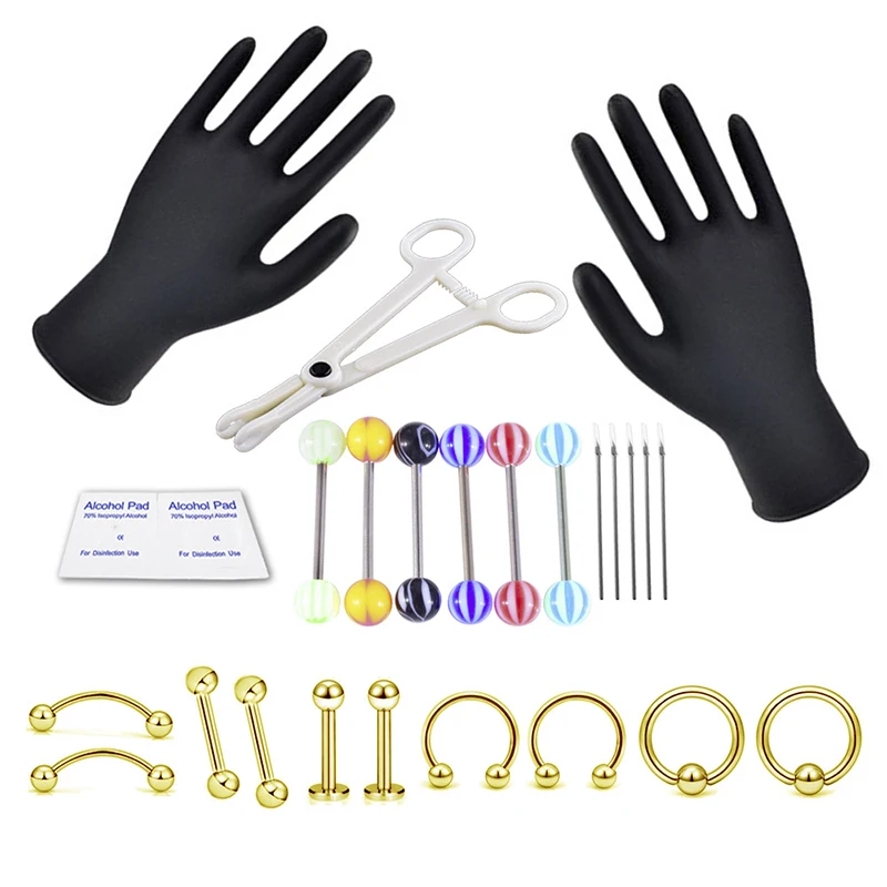 

1 Set Disposable Piercing Kit Sterile Needle Nipple Tongue Nose Belly Button Body Ring Tattoo Kit Tools Tattoo Machine Set