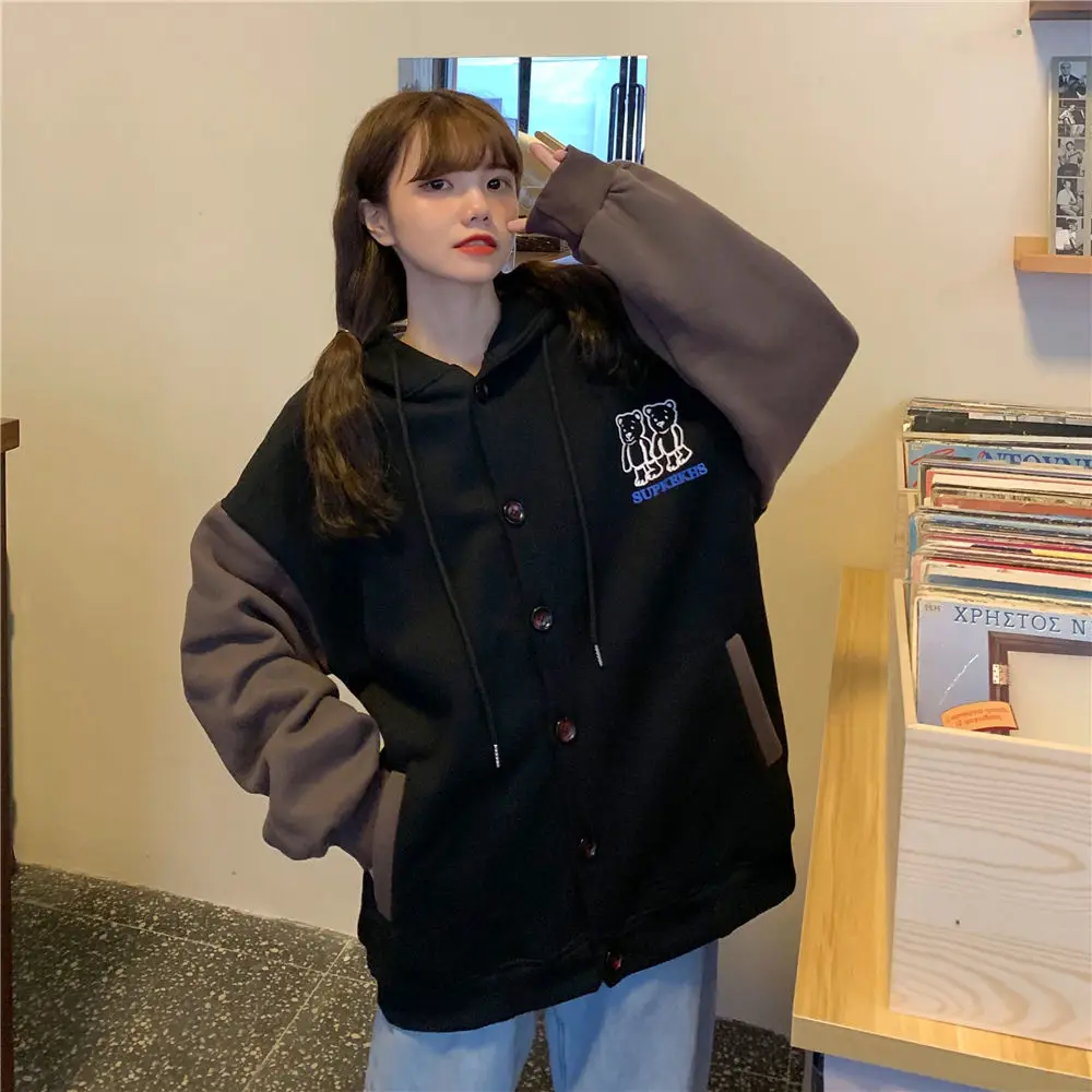 

2021 New Hoodie Women Preppy Style Hoodie All-match Loose Couple Top Cardigan Jacket Women Large Sweatshirt plus size hoodies