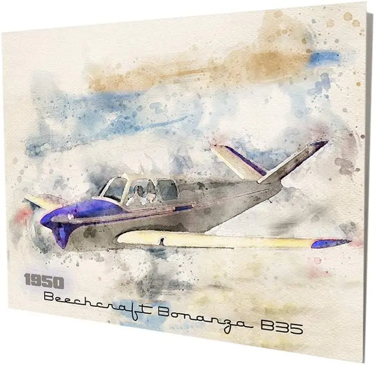 

Brotherhood Compatible with Beechcraft Bonanza B35 Prop Plane Watercolor Design Vintage Style Metal Signs Metal Tin Al