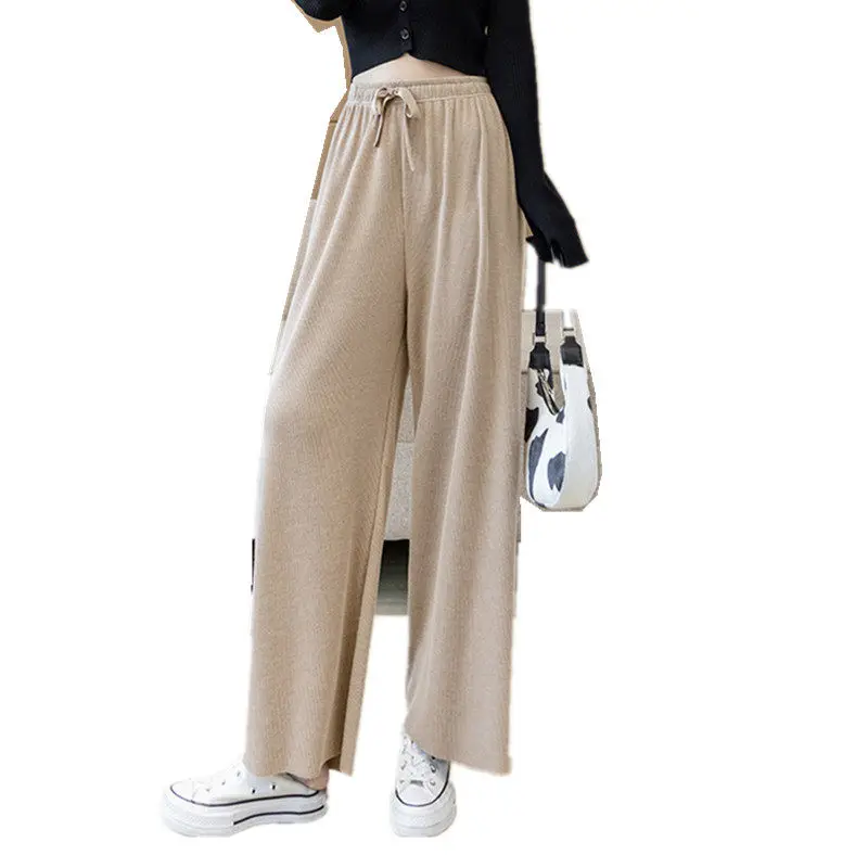 

Oversize Women Knitted Wide-leg Pants 2021 New Spring Autumn Solid Color Female Casual Straight High Waist Trousers 7XL aq171