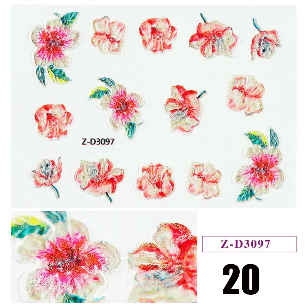 20 1pc 5D Acrylic Engraved Flower Nail Sticker Embossed Flower Water Decals Empaistic Nail Water Slide Decals 22 Styles DIY Nail Ar - Цвет: 20