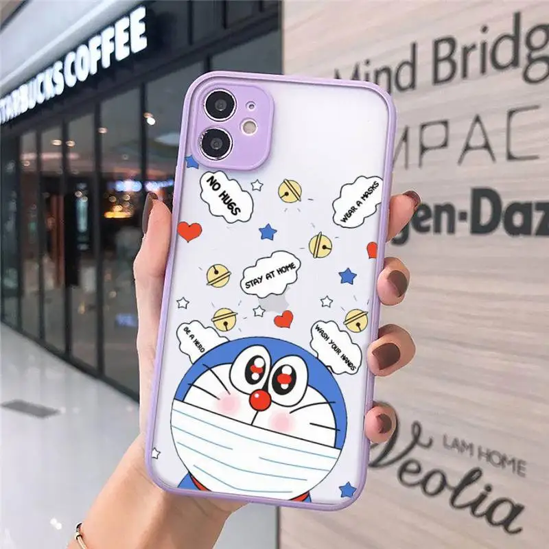 

Cute Cartoon Doraemon Robot cat Phone Case Matte Transparent for iPhone 7 8 11 12 s mini pro X XS XR MAX Plus cover funda