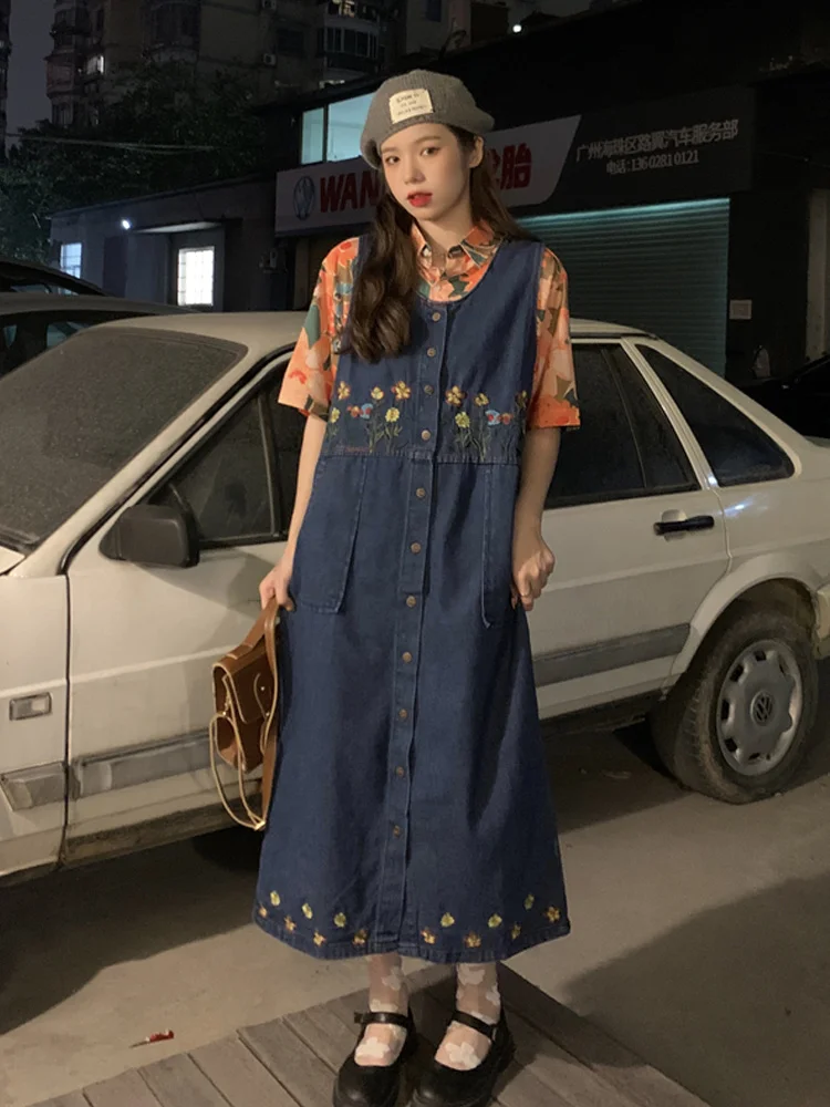 

Embroidered Suspender Dress Women's Summer 2021 New Korean Loose Thin Medium Length Skirt