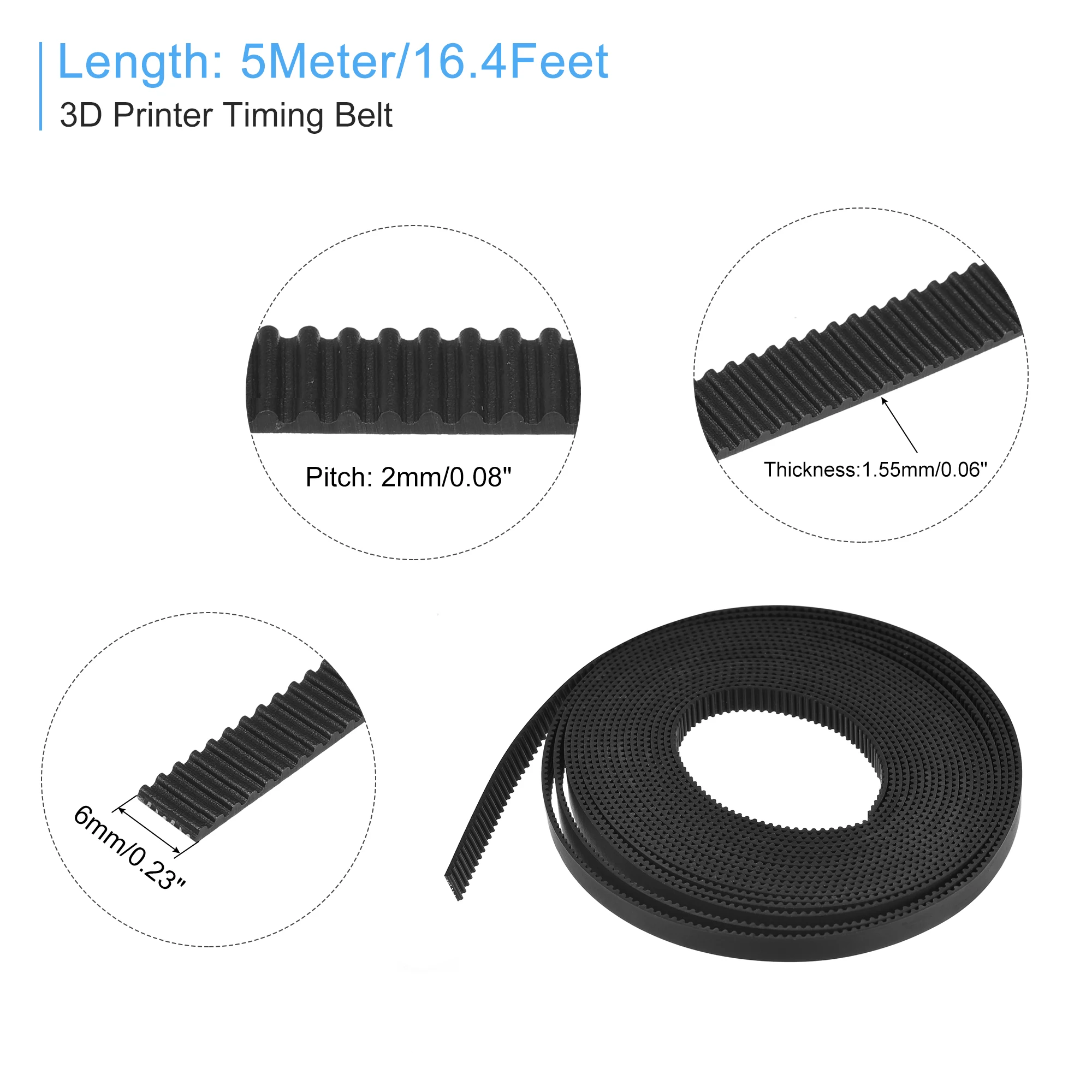 

Uxcell Black Timing Belt Rubber 5 Meter Circumference 6mm Width for 3D Printer