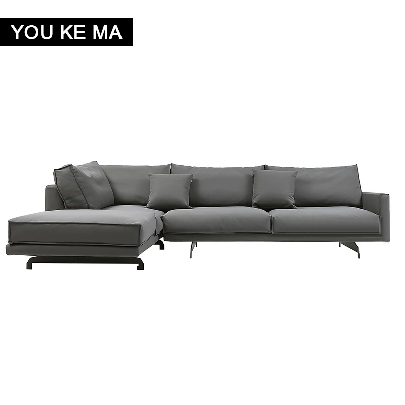 Современный Кожаный Диван первый слой из воловьей кожи угловой светильник для