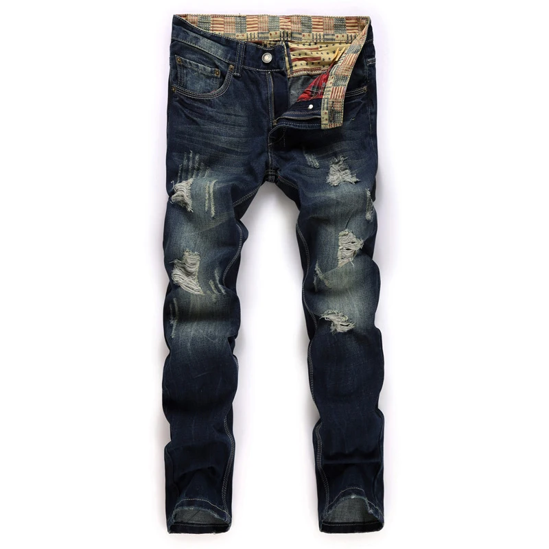 Мужские джинсы модные с дырками всесезонные прямые брюки ностальгические