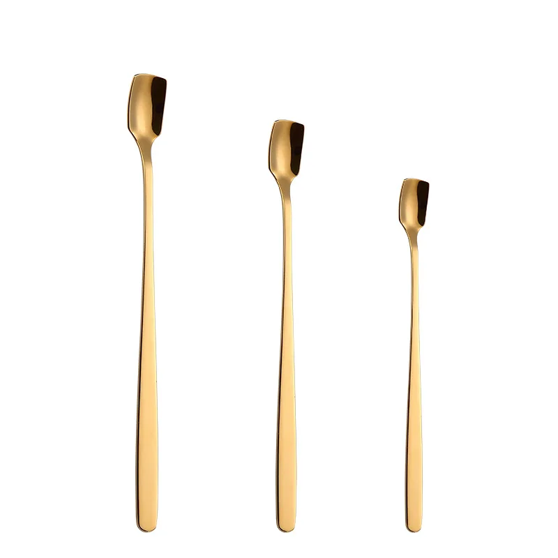 

10 stainless steel tea spoons creative square head spoon long handle coffee stirring spoon