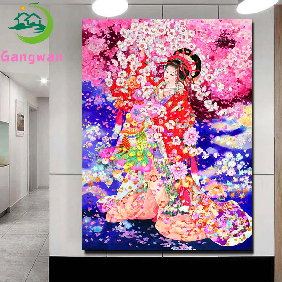 

diamond embroidery Japanese woman 5d diy diamond painting full square round drill mosaic cross stitch Cherry blossoms home decor