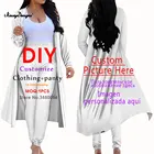 Noisydesign, изготовленный на заказ, с принтом изображения, 2 предмета, кардиган для деловой женщины, весна-осень, Женский комплект, верхняя одежда, длинные штаны, топы, костюмы, Прямая поставка