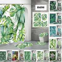 tropical green plant leaf palm cactus shower curtains bathroom curtain anti slip bath mat set toilet rugs carpet home decor