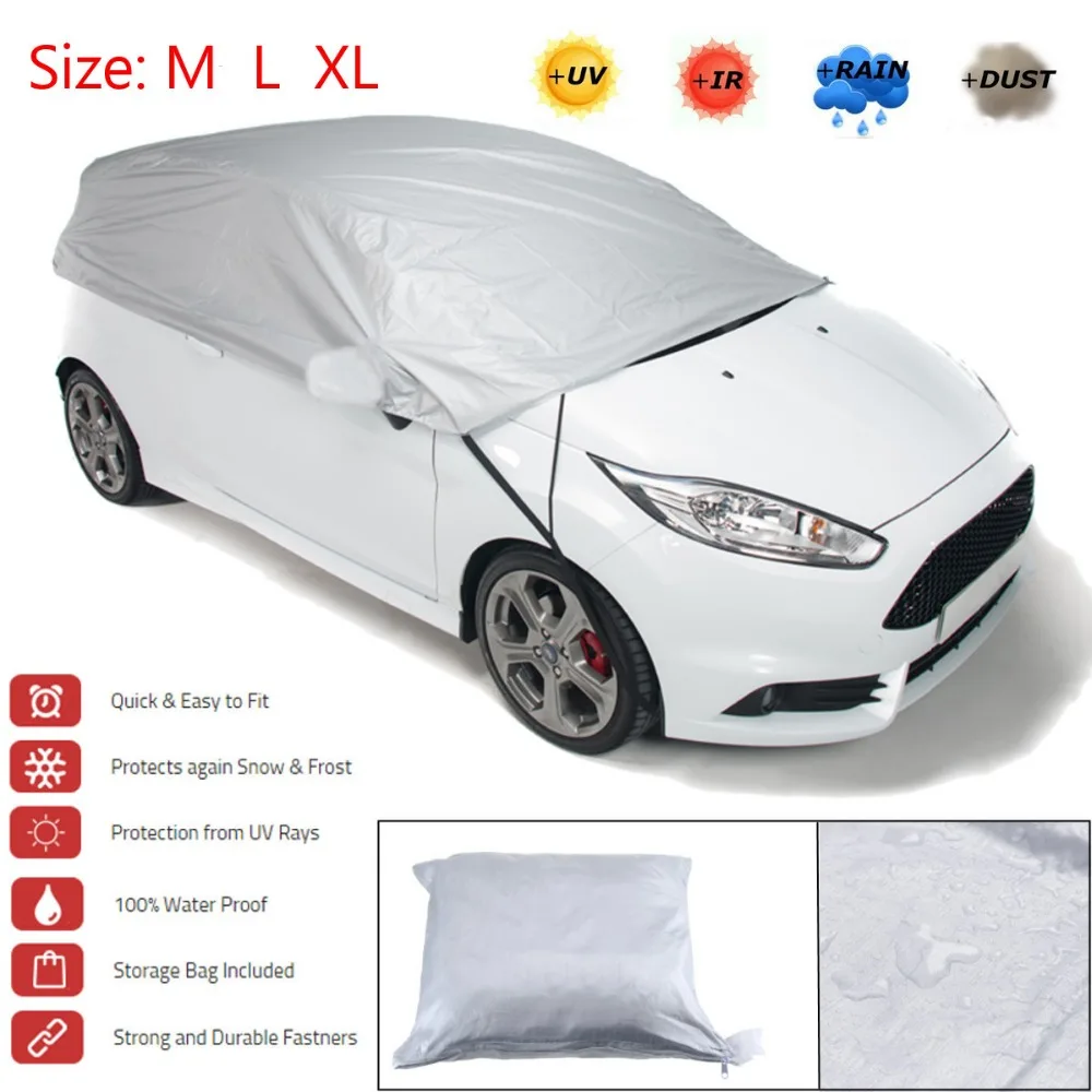 

New Size M L XL Prevent Heat Sun Rain Snow Half Car Cover Aluminum Silver Shade Visor