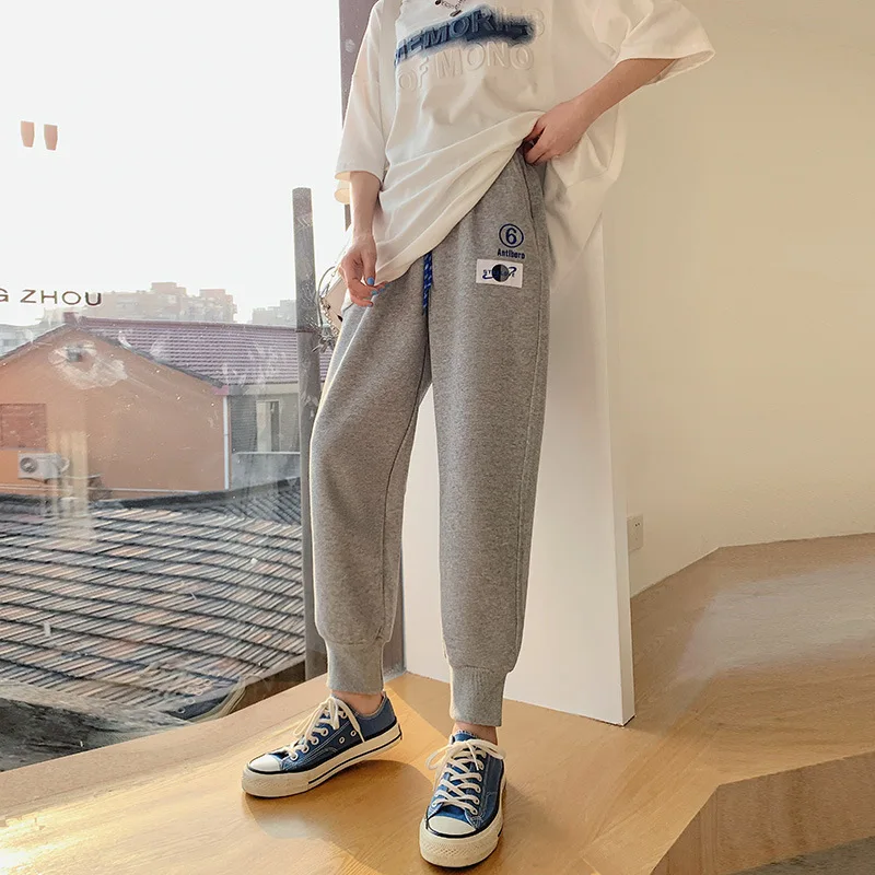 

High Waist Loose Straight Ankle Tied Slimming Sweat Pants Three Color Eighth and Nine Pants 2021 Streetwear Fashion All Match