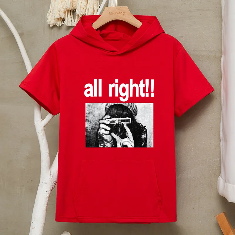 Женская футболка большого размера модная летняя с капюшоном и карманом Harajuku