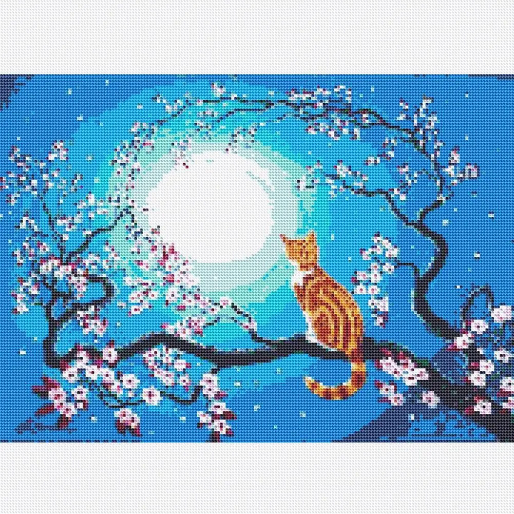 5D Diamond Painting Full Square Round Embroidery Cats Tree Moon Mosaic Animals Pictures Of Rhinestones | Дом и сад