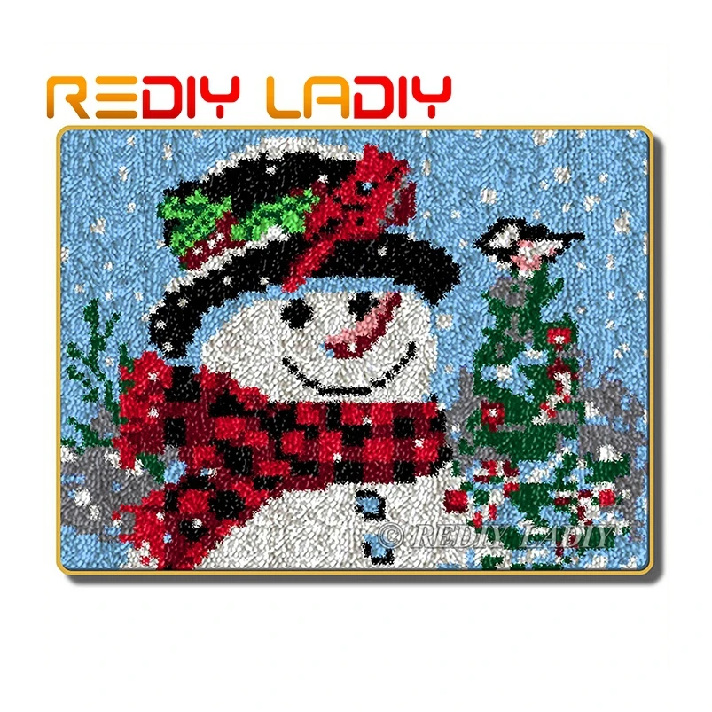 Latch Hook Rug Kits Crocheting Carpet Snowman Winter Acrylic Yarn Printed Canvas Cushion Mat Crochet Tapestry Arts &amp Crafts | Дом и сад