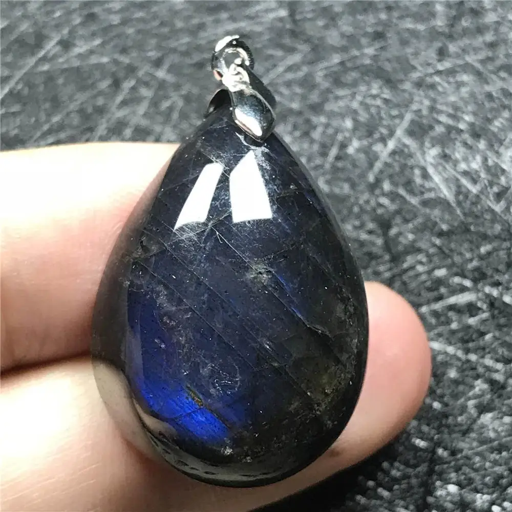 Top Natural Blue Light Labradorite Pendant Jewelry For Woman Men 27x20x10mm Beads Water Drop Stone Silver Necklace AAAAA | Украшения и