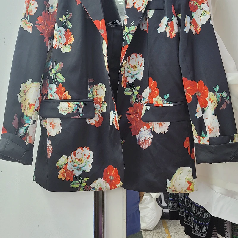 

Autumn Vintage Flower Print Black Blazers Women Loose Casual Notched Collar Long Sleeve Office Lady Suit Jacket Female Outerwear