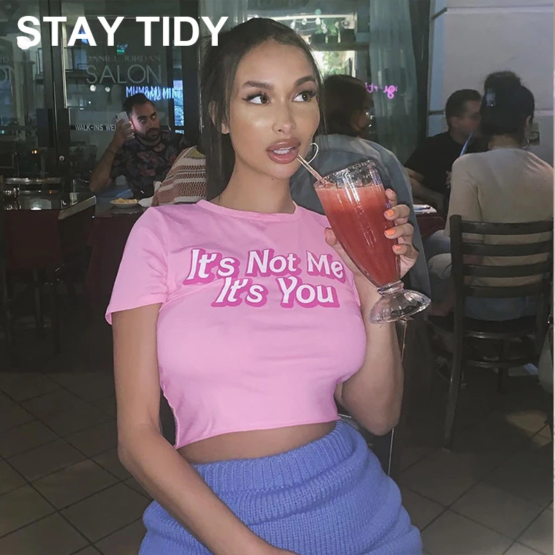 Оставайтесь аккуратными милыми розовыми буквенными принтами тонкие кроп-топы 2020