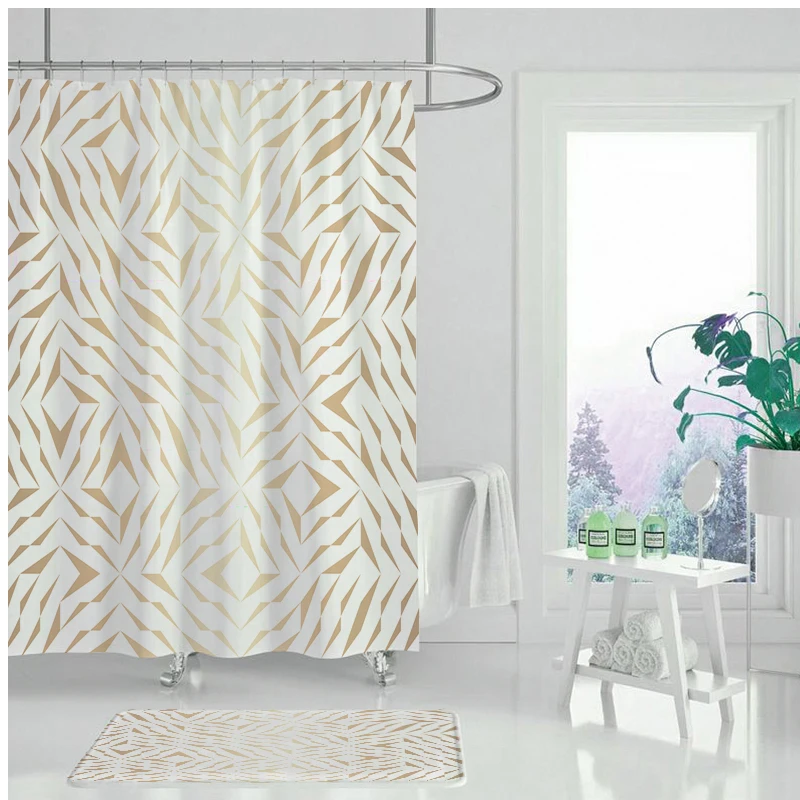Простая занавеска для душа коричневого цвета с геометрическим принтом PEVA