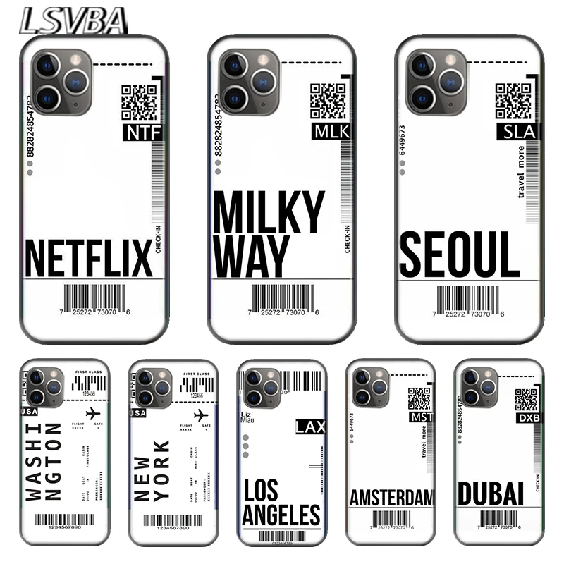 

Fashion Travel Air Ticket For Apple iPhone 12 11 XS Pro Max Mini XR X 8 7 6 6S Plus 5 SE 2020 Black TPU Cover soft Phone Case