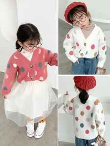 Baby Girls Sweaters Autumn New Arrival Korean Fashion Dot Print Knit Cardigan for Girl Kids Clothing Jackets  Children Cardigan
