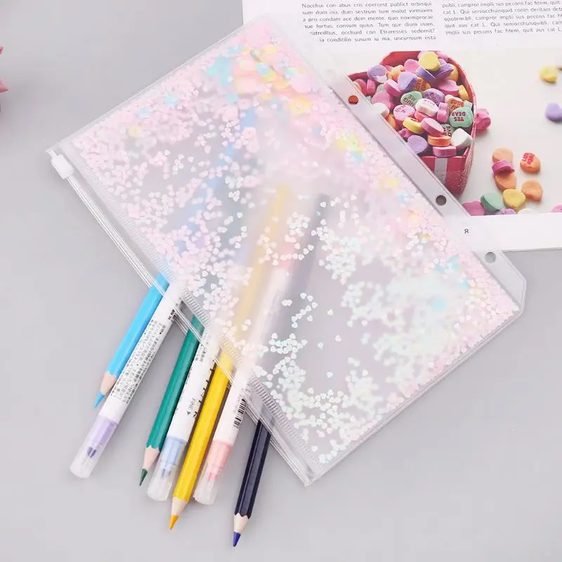 Розовые блестки чехол для хранения на молнии A5 A6 делитель аксессуары