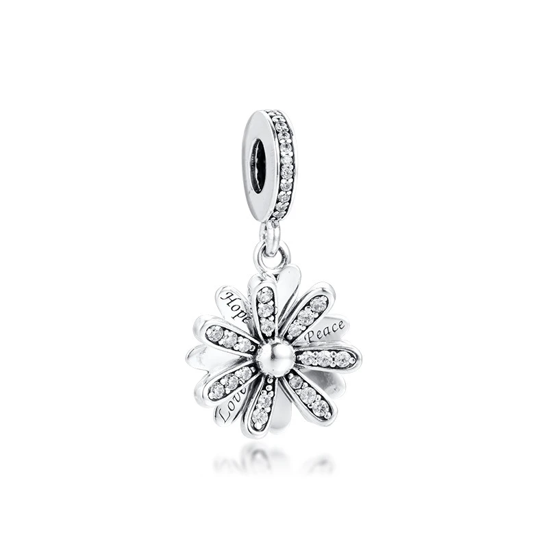 

Sparkling Daisy Flower Charm Original 925 Silver Jewelry Fits Snake Chian Bracelets For Woman DIY Beads For Jewelry Making