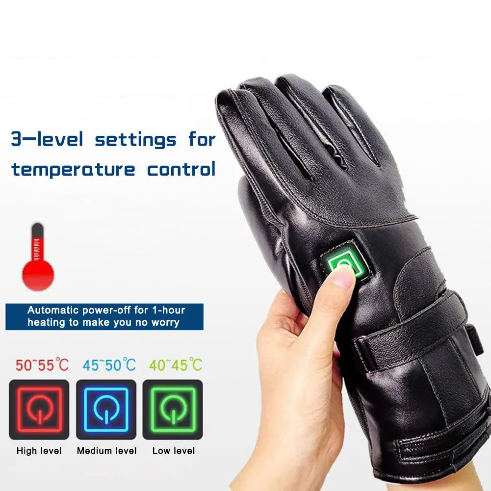 Winter Electric Heating Gloves PU Leather Waterproof Outdoor Cycling Skiing Heated Rechargeable Unisex Sports | Спорт и развлечения