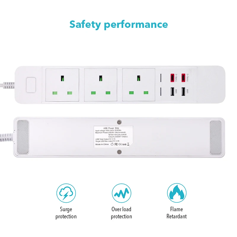 Умный удлинитель с 3 розетками переменного тока зарядная станция 2 USB портами типа