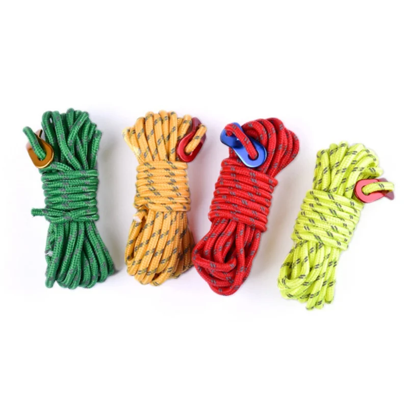 4m Reflective Paracord Outdoor Camping Tent Wind Rope 4mm Sun Shelter Awning With Aluminum Alloy Buckle | Спорт и развлечения