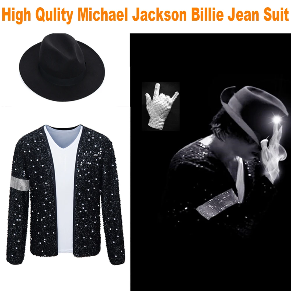 

MJ Michael Jackson Coat Billie Jean Jacket & Glove Children Kids Adult Men's and Women's Party Cosplay Costume Clothing