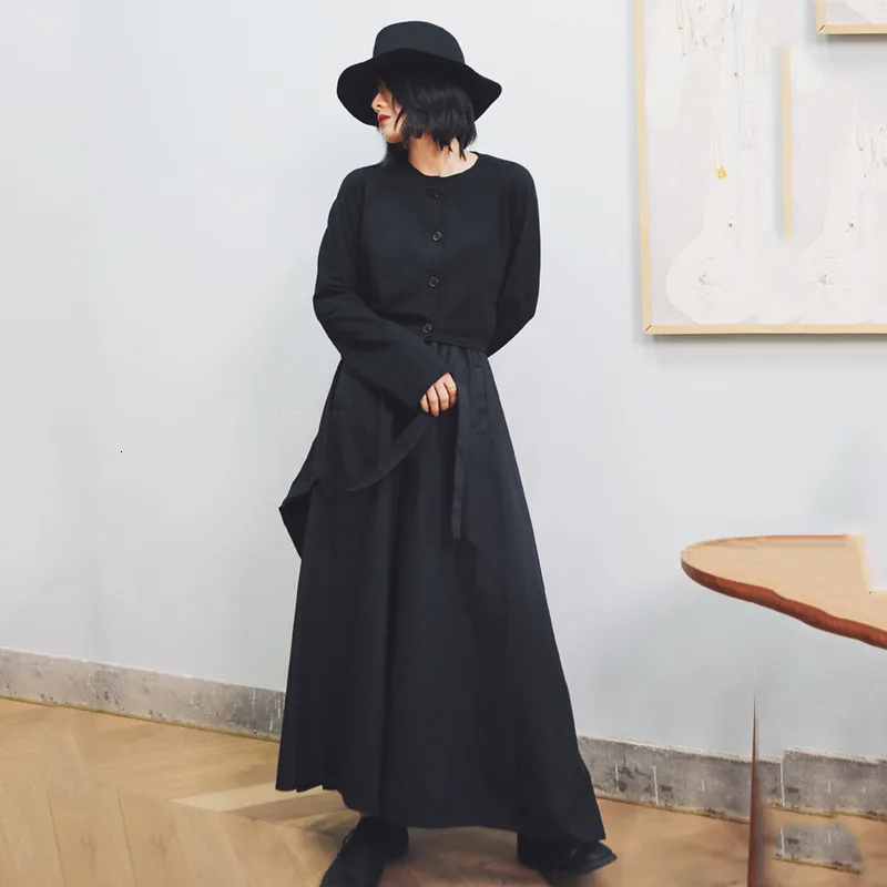 [LANMREM] 2020 Autumn And Winter New Products Fashion Retro Solid Color Button Long-sleeved Shirt Loose Skirt Female PA193 | Женская