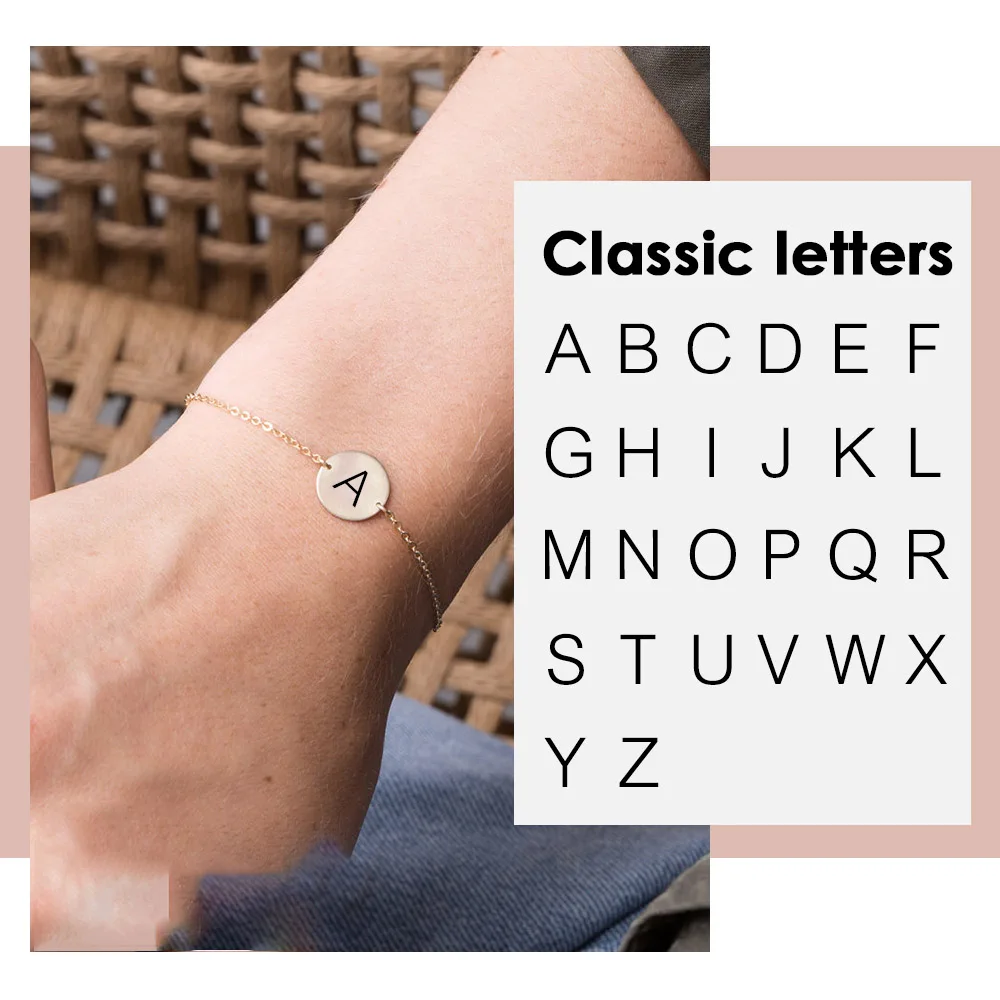 

JUJIE Custom Stainless Steel Letters Bracelet Femme Charm 26 Alphabet Initial Chain Bracelets Jewelry Dropshipping/Wholesale