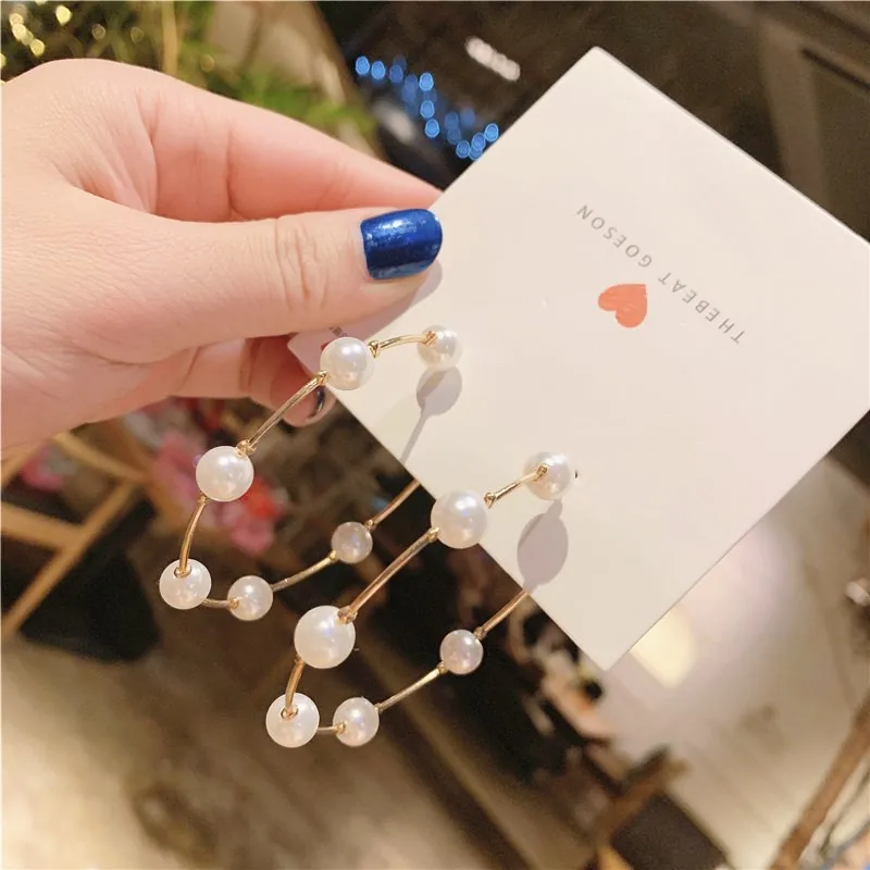 Простой золото Цвет металлические жемчужные серьги в виде колец мода большой