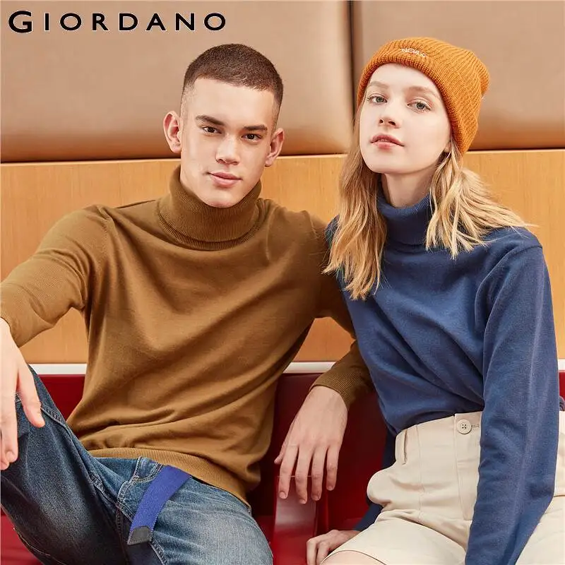Giordano мужской джемпер с круглым высоким воротом,из натурального хлопка