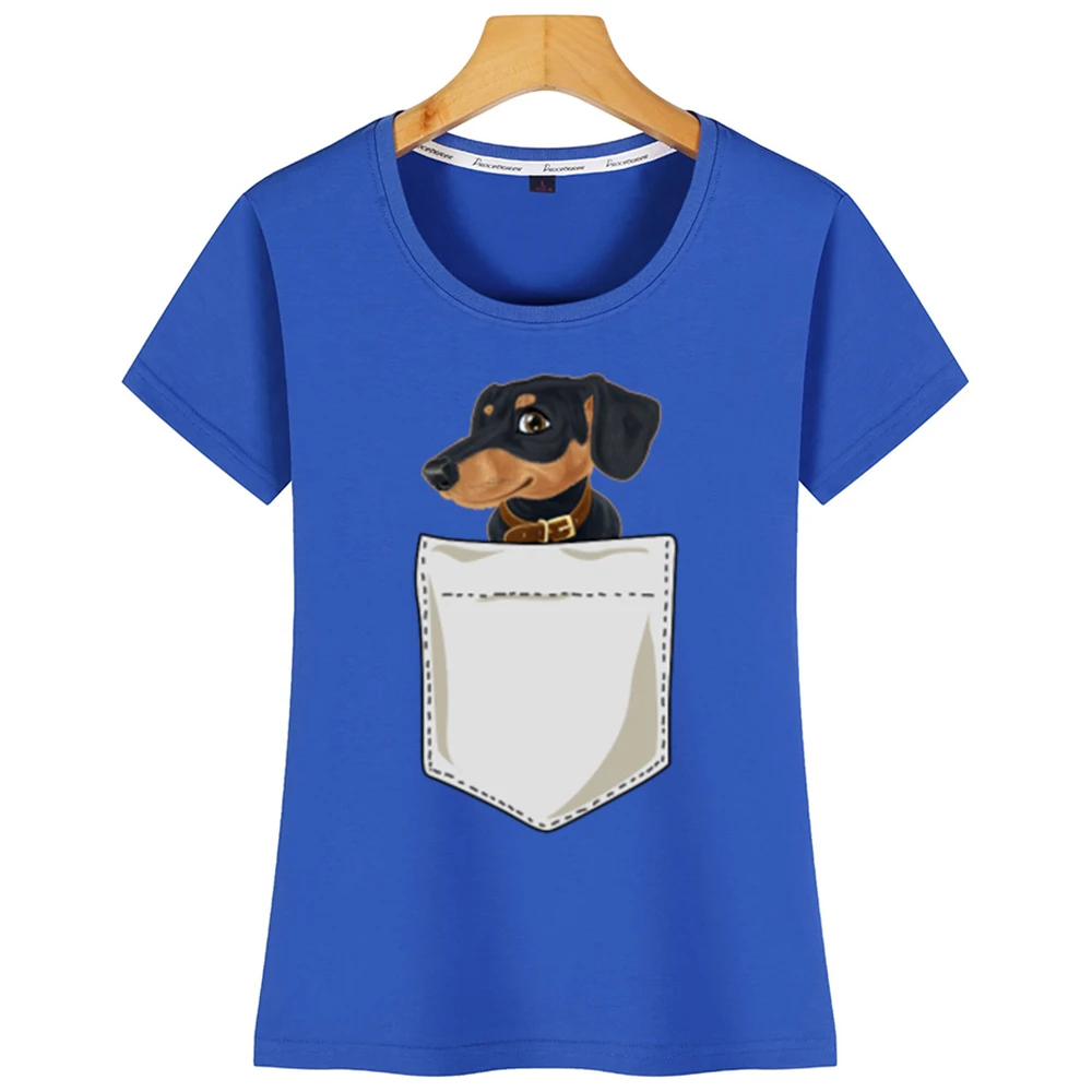 Топы Футболка женская просто ходи везде с моей таксой в кармане повседневная