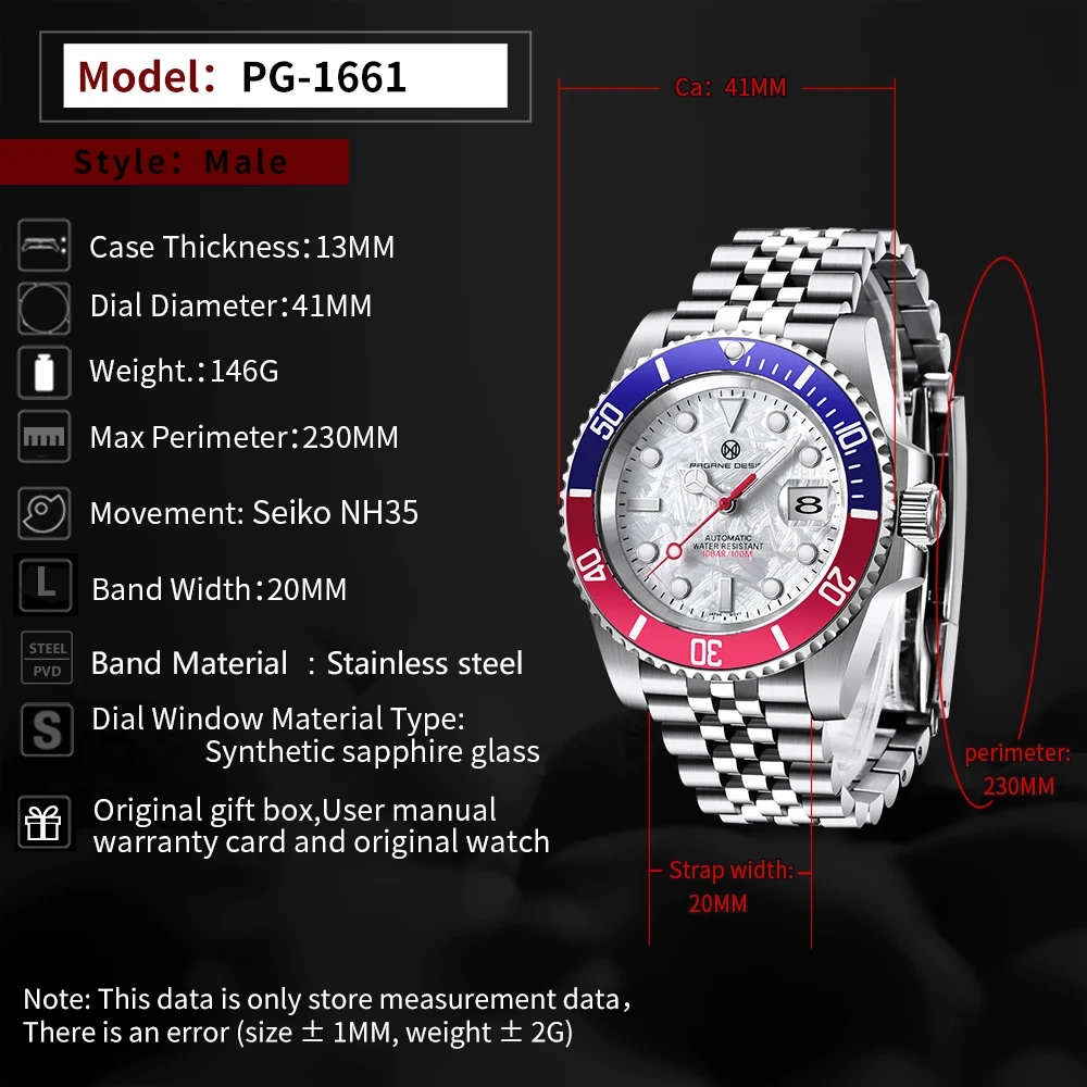 

PAGRNE DESIGN Clock Reogio Date 24 Jewelry 2021 Automatic Machine Luxury Stainless Steel Lighting 100m Waterproof