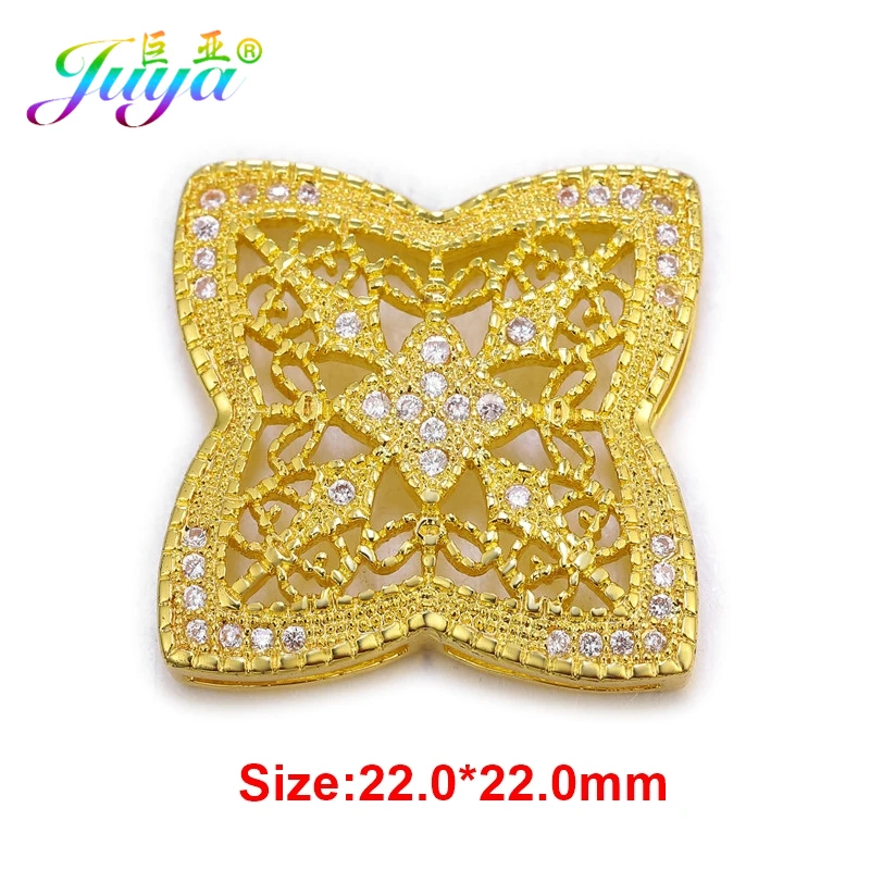 Juya Micro Pave Циркон полый цветок квадратный разъем Подвески Аксессуары для женщин Мода Жемчуг материал для изготовления ювелирных изделий - Цвет: Gold