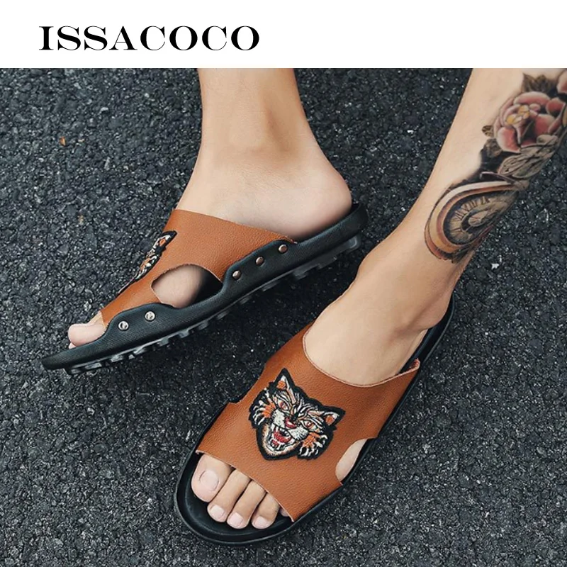 

ISSACOCO Fashion Slippers Men Summer Fashion Sandals Beach Slide Sandals Men's Flip-flops Slippers Man House Slippers Men's Home