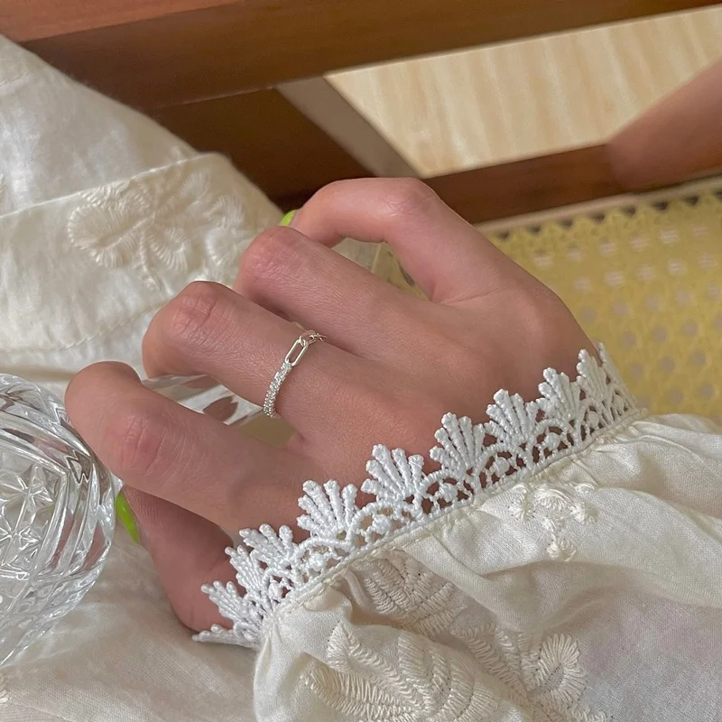 

Origin Summer Exquisite Adjustable Asymmetric Geometric Ring for Women Round Bead Silver Color Index Finger Ring Jewelry