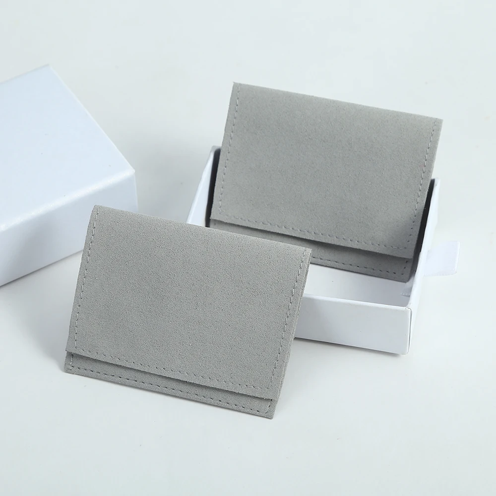 

10pcs Grey Microfiber Jewelry Pouches Envelope Bag Earrings Rings Bracelet Bag Pouches Wedding Gift Bag Present Bag Custom Logo
