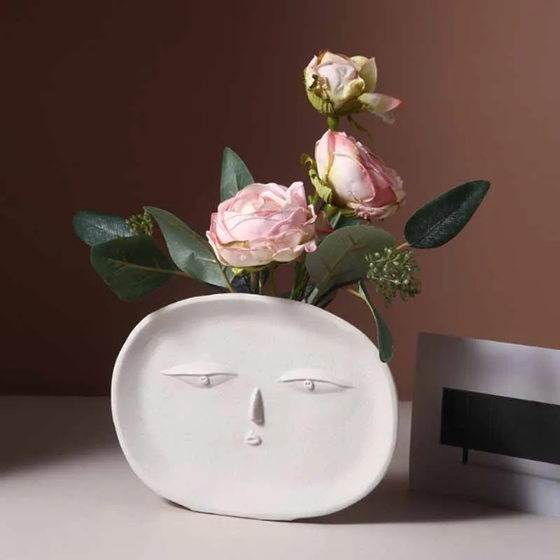 

Nordic Art Ceramic Portrait Vase Decoration Abstract Human Face Flower Pot Vase Sculpture Crafts Living Room Dried Flower Vase