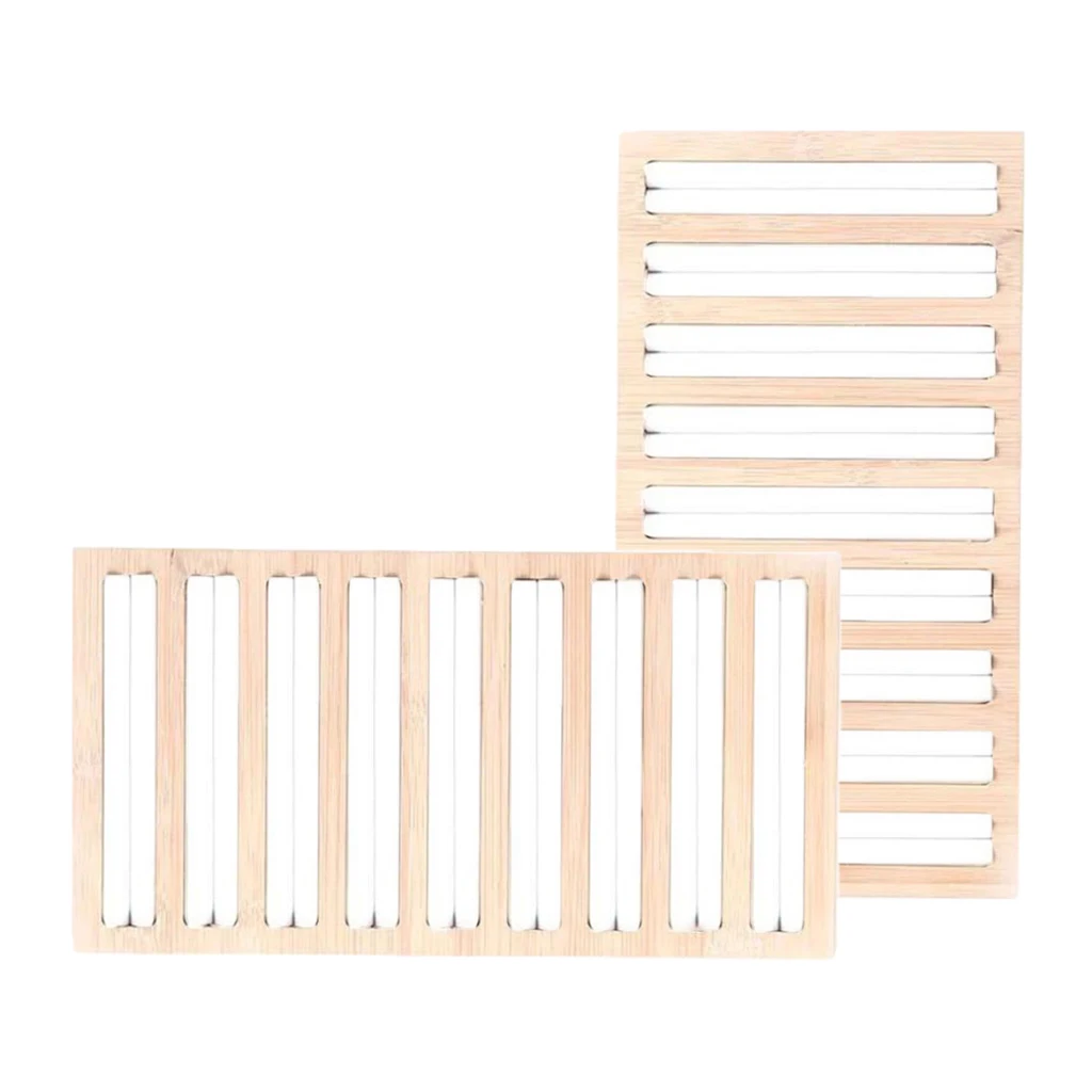 

2pcs WhiteBamboo Wooden Jewelry Display Plate Rings Earrings Storage Stand