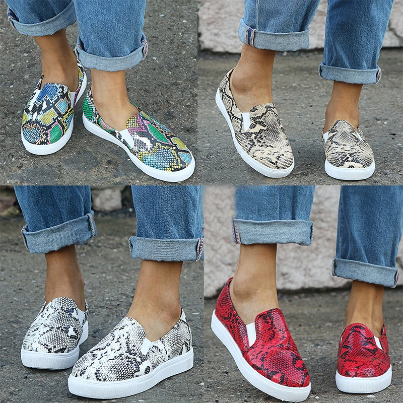 Женские кроссовки со змеиным принтом на плоской подошве|Обувь для ходьбы| |