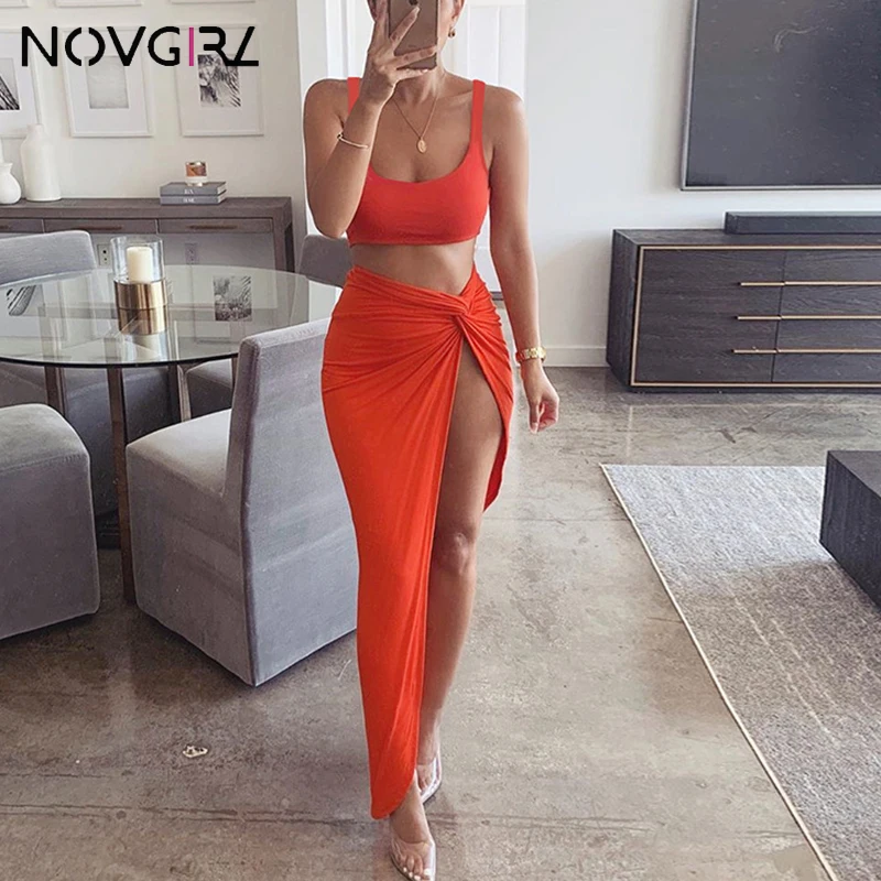 Женский комплект из двух предметов Novgirl укороченного топа и длинной юбки с