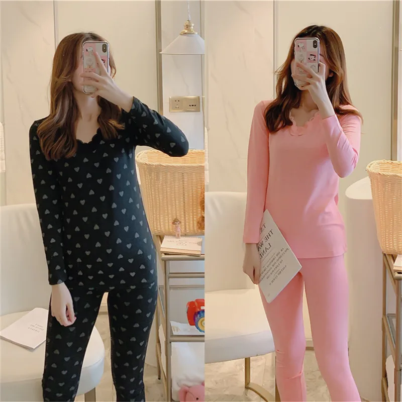 Зимняя женская термо Пижама теплые кальсоны для женщин белье комплект нижнего