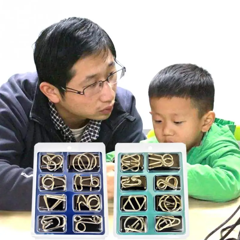 8pcs/set Metal Wire Cultivate Thinking IQ Test Brain Teaser Mind Game Fun Logic Children Educational Adult Challenges Puzzle Toy | Игрушки и