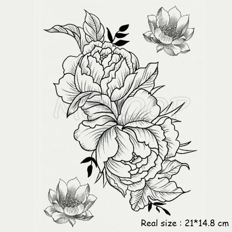 Temporary Tattoo Sticker Rose Tree Peony Lotus Flower Fake Tatto Waterproof Tatoo Back Leg Arm Belly Big Size for Women Men Girl | Красота и